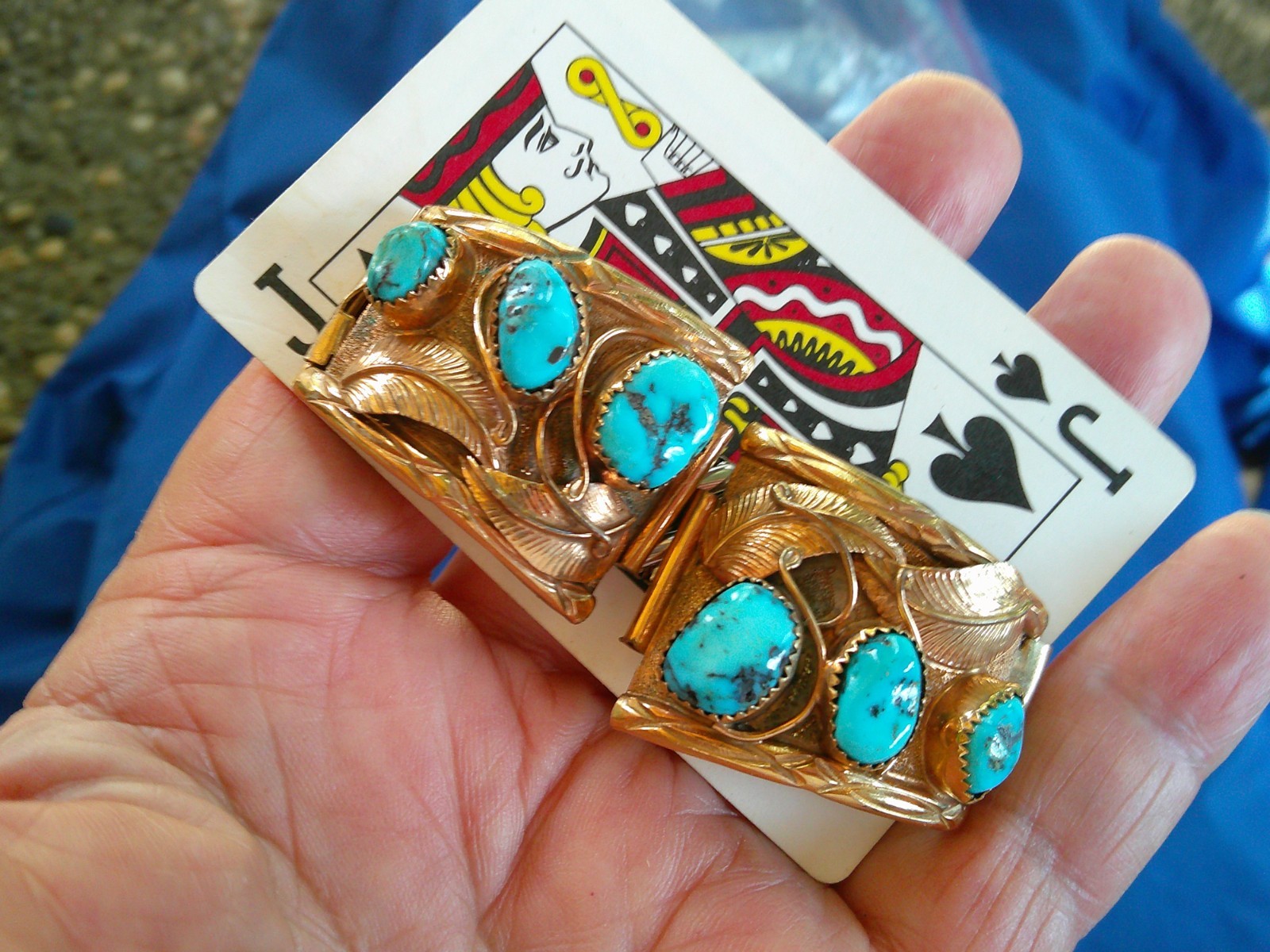 EXTER LARGE SILVER WITH A 12k GOLD WASH TURQUOIES WATCH TIPS