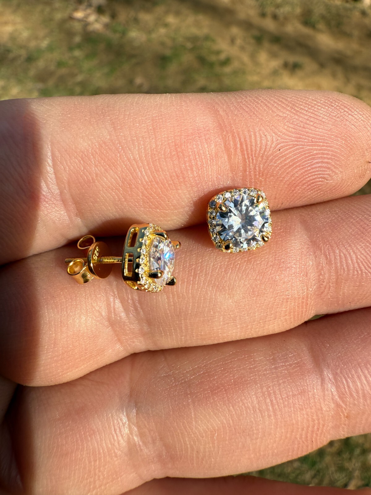 Real Moissanite Square Halo Stud Earrings 14k Gold 925 Silver HipHop Mens Ladies