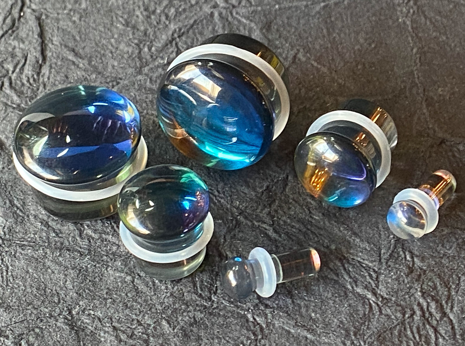 PAIR of Midnight Moonstone Glass Single Flare Plugs Tunnels Gauges Body Jewelry