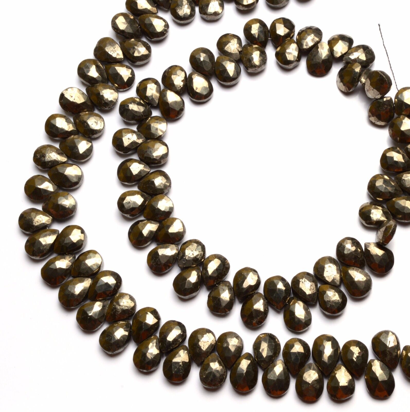 Natural Gem Golden Pyrite Pear Shape 8x10MM Approx. Briolette Beads 10″ Strand