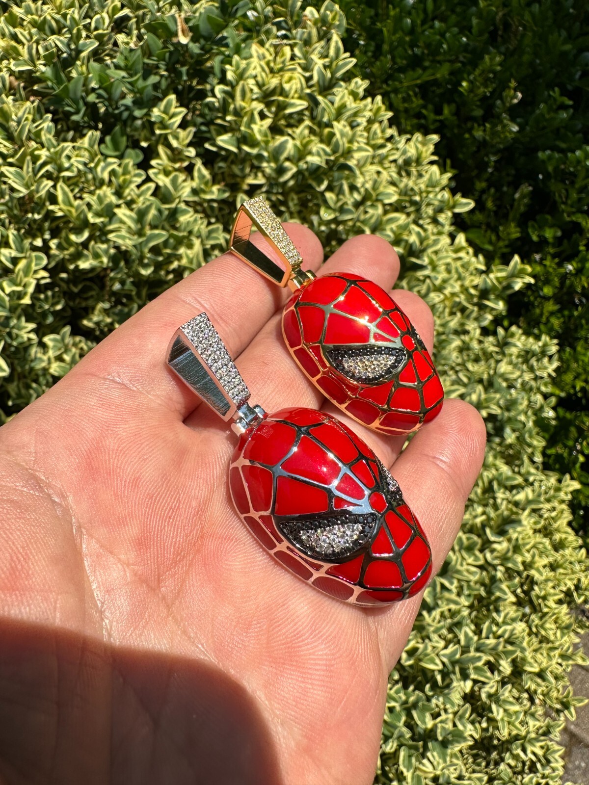 MOISSANITE Spider-man Mask Real 925 Silver/Gold Plated Iced Pendant Out Necklace