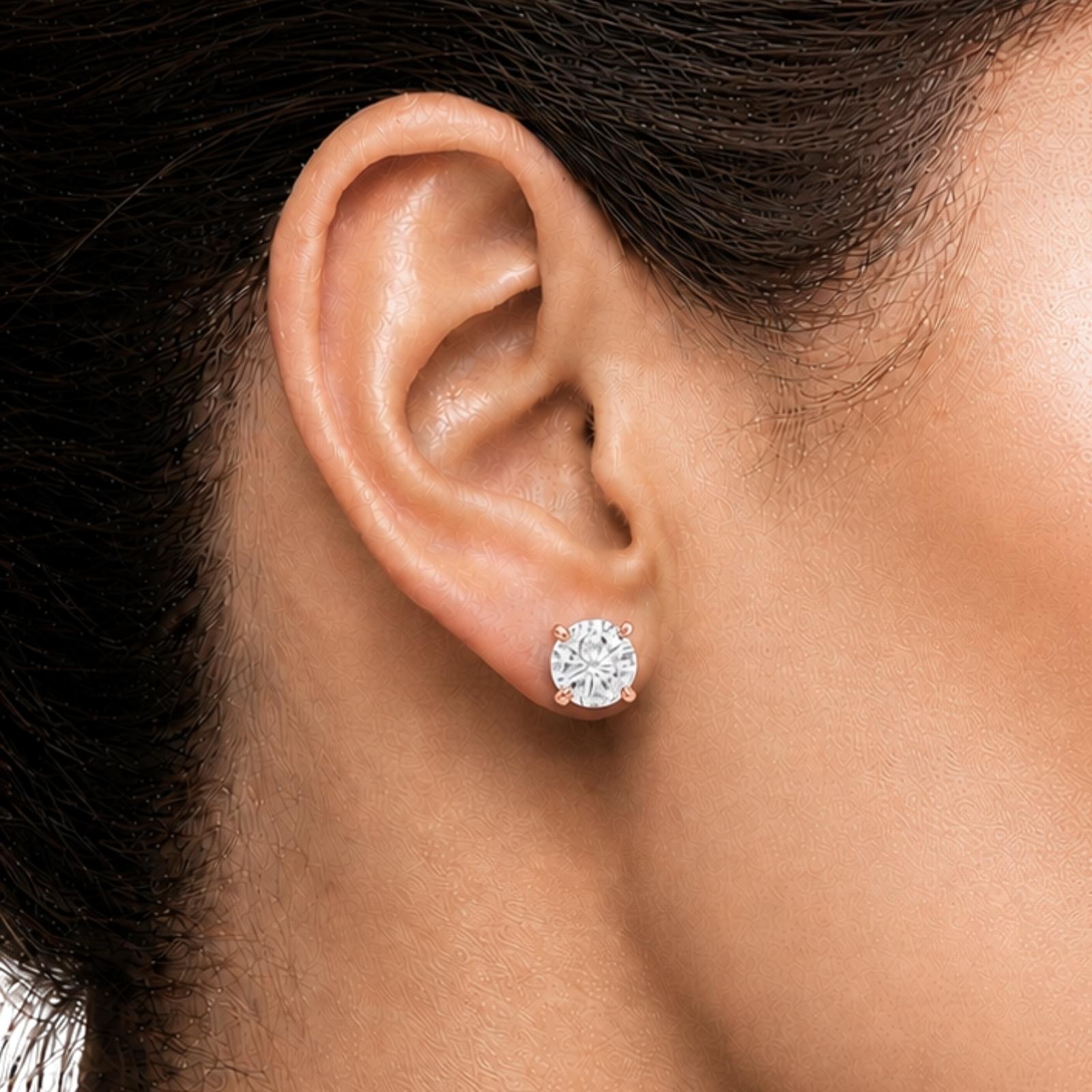 5.00ctw Round Cut F/VS+ Lab Grown Diamond Solitaire Stud Earrings 14K Gold
