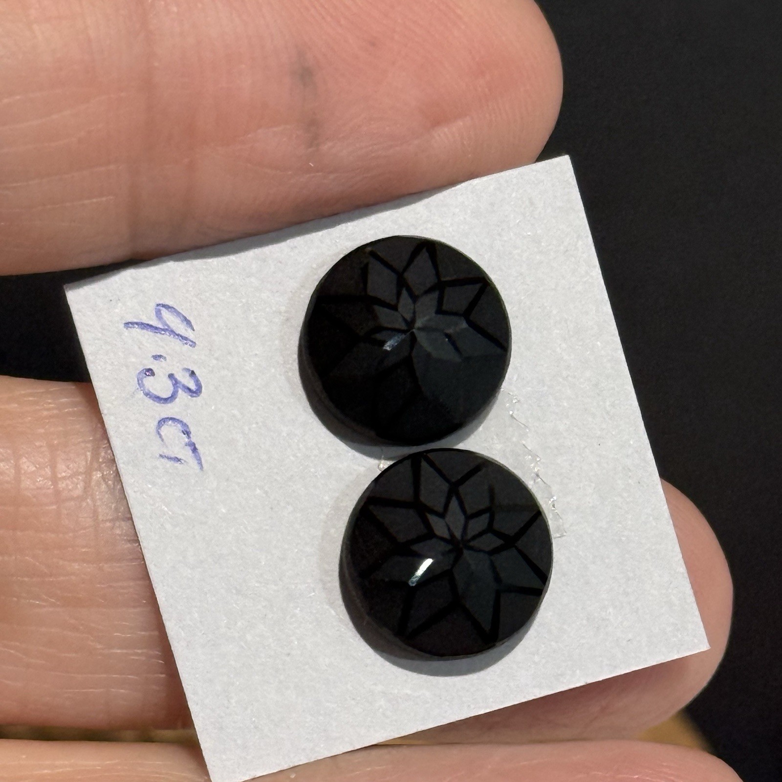 9.3ct 10.45×4.8mm Pair Black Precision Cut Black Spinel Round Cabochons Gems