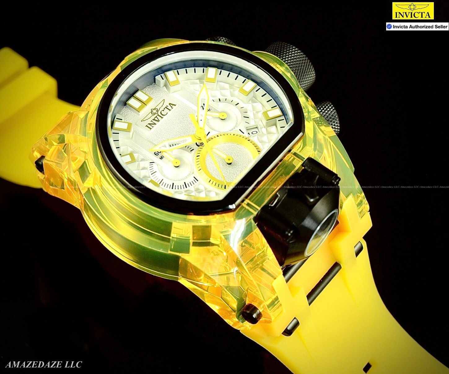 NEW Invicta Men Bolt Zeus Magnum 52mm Anatomic Chrono Dual Mvmt YELLOW DIAL Watc
