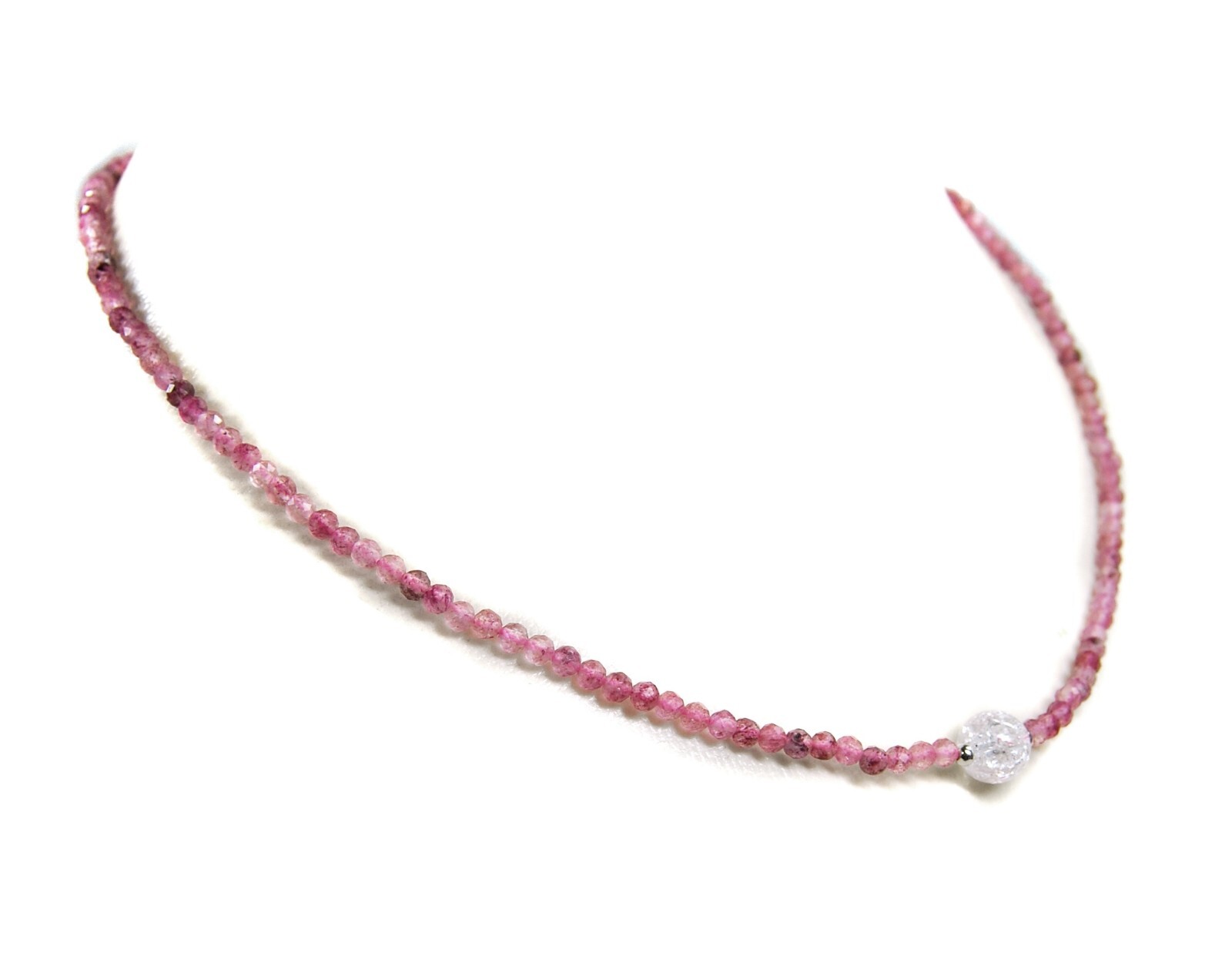Healing Stone Strawberry Quartz Necklace 925 Silver Faceted Ø-3 mm with Rock Crystal Bead