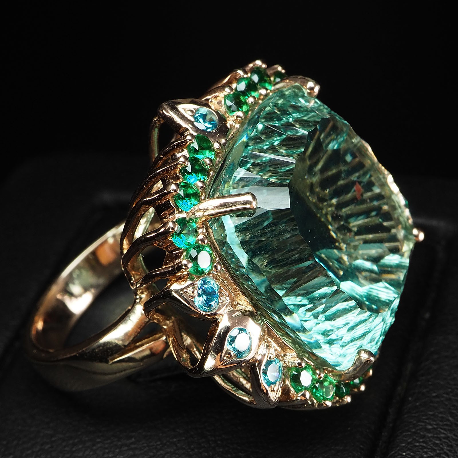 Mint Green Tourmaline Concave 30.15Ct 925 Sterling Silver Rings Free Resizing