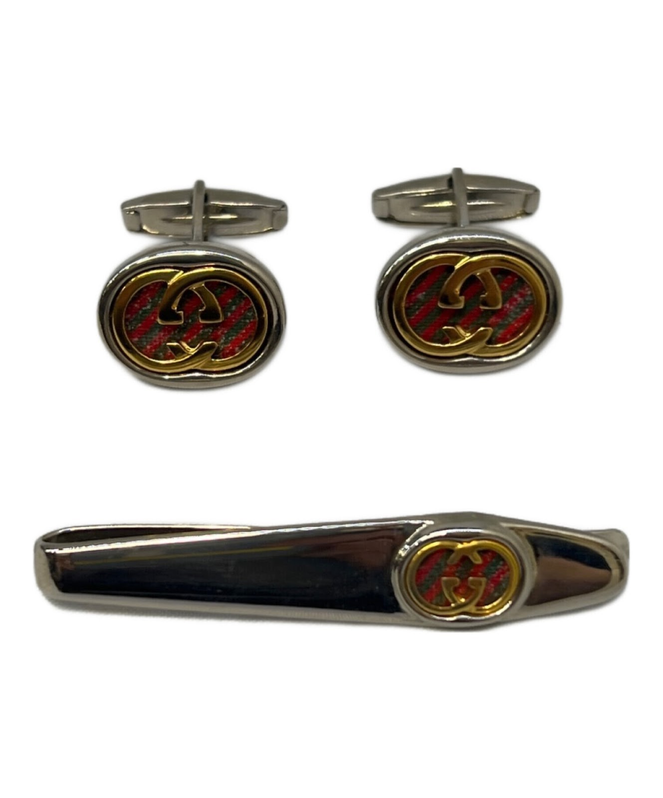 Authentic GUCCI Cufflink And Tie Pin Set Men #2977