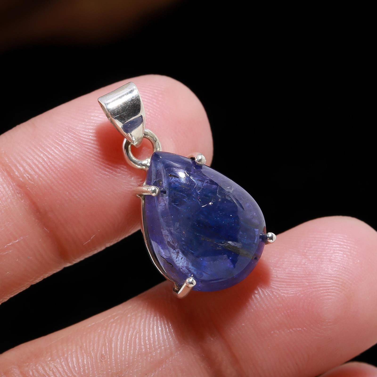Natural Tanzanite Pear Chain Pendant 925 Sterling Silver Jewelry Gift For Lovers