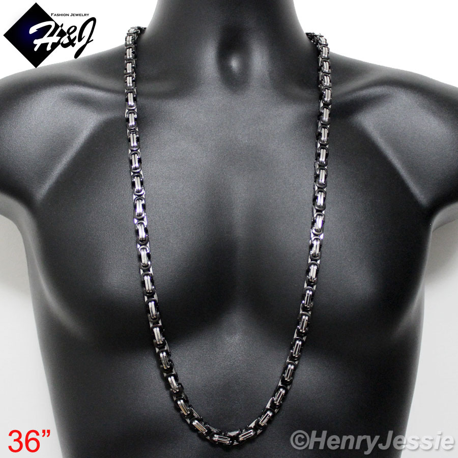 18″-40″Stainless Steel 9mm Silver/Black Plated Byzantine Box Necklace Bracelet
