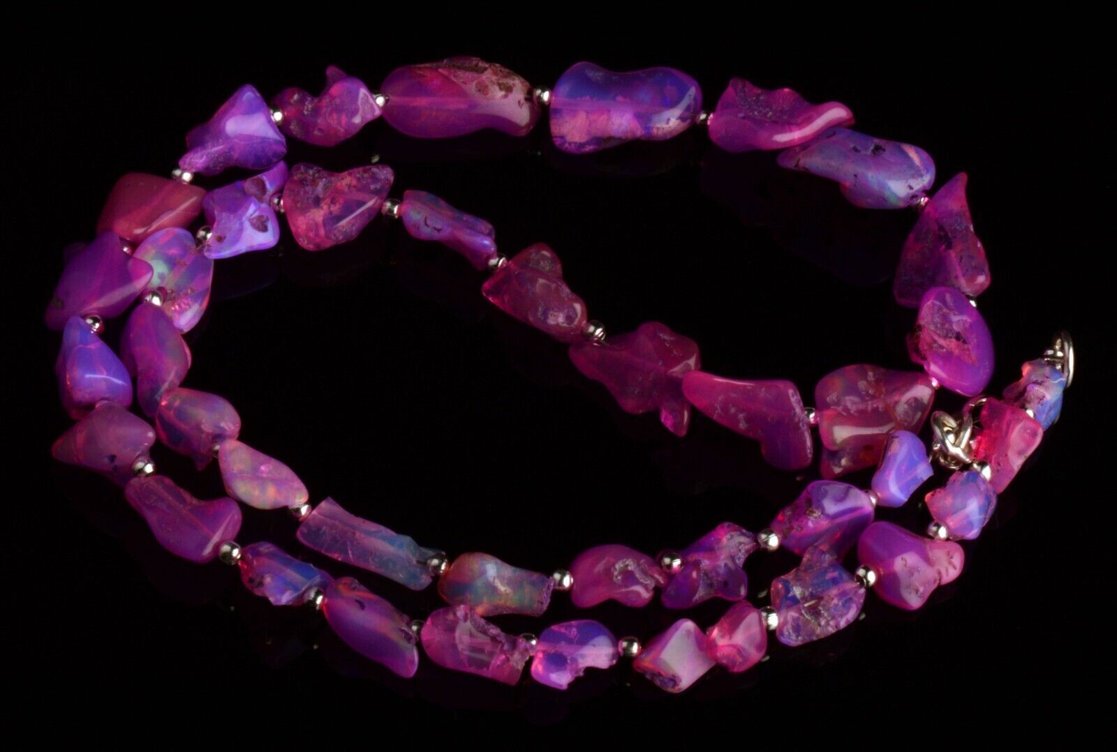 Natural Rainbow Fire Pink Opal Gem 7 to 13 mm Rough Nugget Beads 17.5″ Necklace