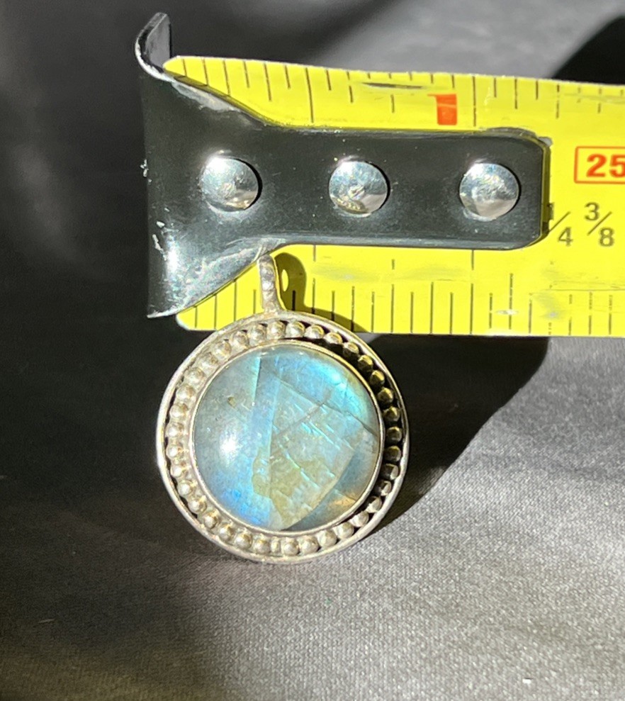 Round Labradorite Pendant with Silver Dot Accents 925 Sterling Silver