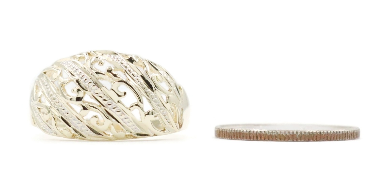 Women’s Estate 10KT Yellow Gold Filigree Cut Out 10.8mm Wide Dome Ring 2.30g