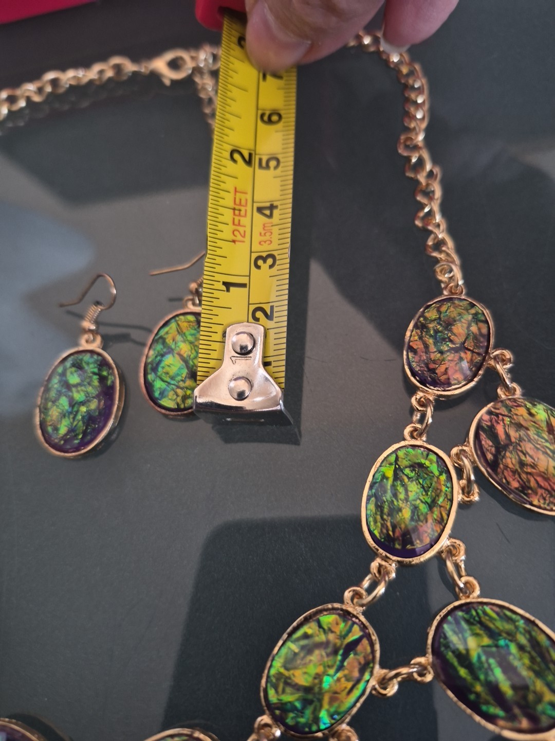 Designer Gold Color Created Opal Adjustable Necklace Up To 27″, Earrings Set