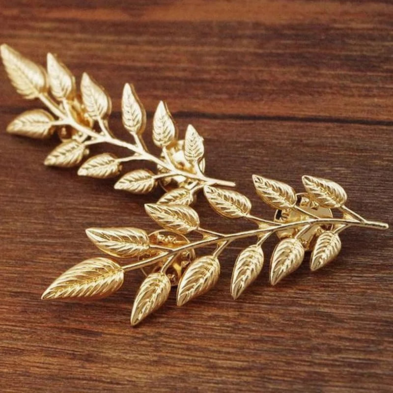 Gentlemen Gold Silver Leaf Brooches Simple Elegant Retro Double Leaf Collar Pin