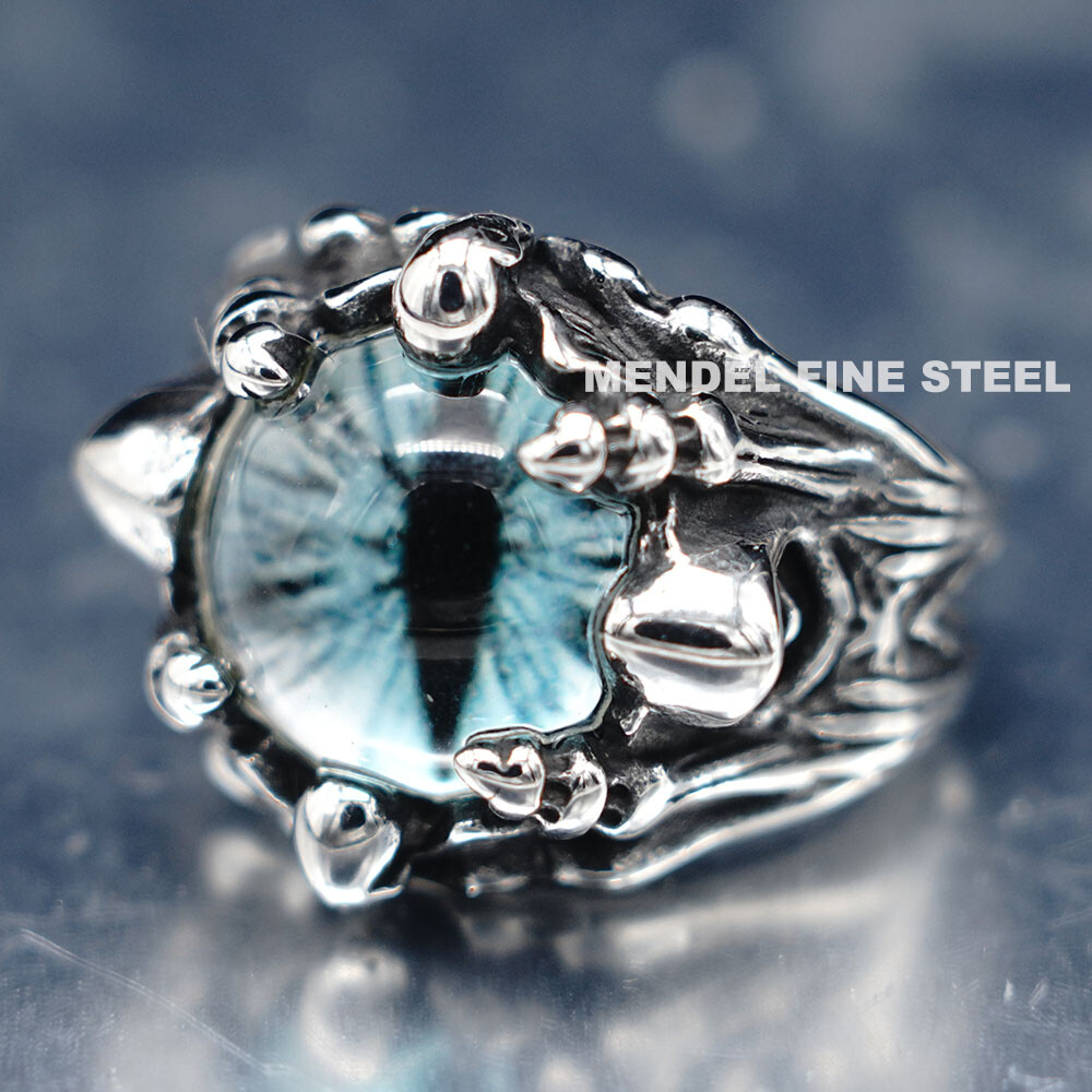 MENDEL Cool Mens Stainless Steel Dragon Claw Blue Evil Eye Eyeball Ring Sz 7-15