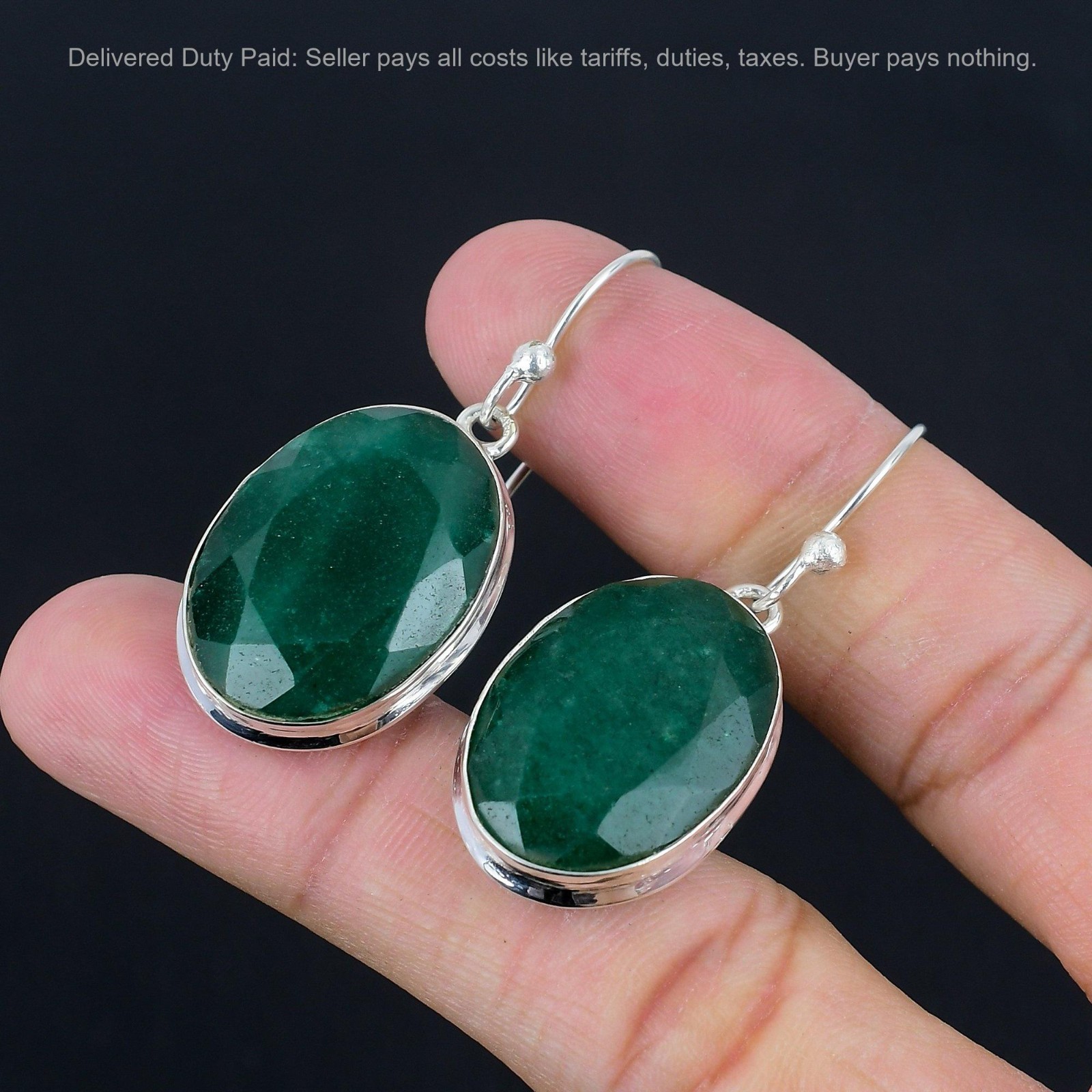 925 Silver Zambian Emrald Stone Elegant Dangling Mother New Earrings Jewelry