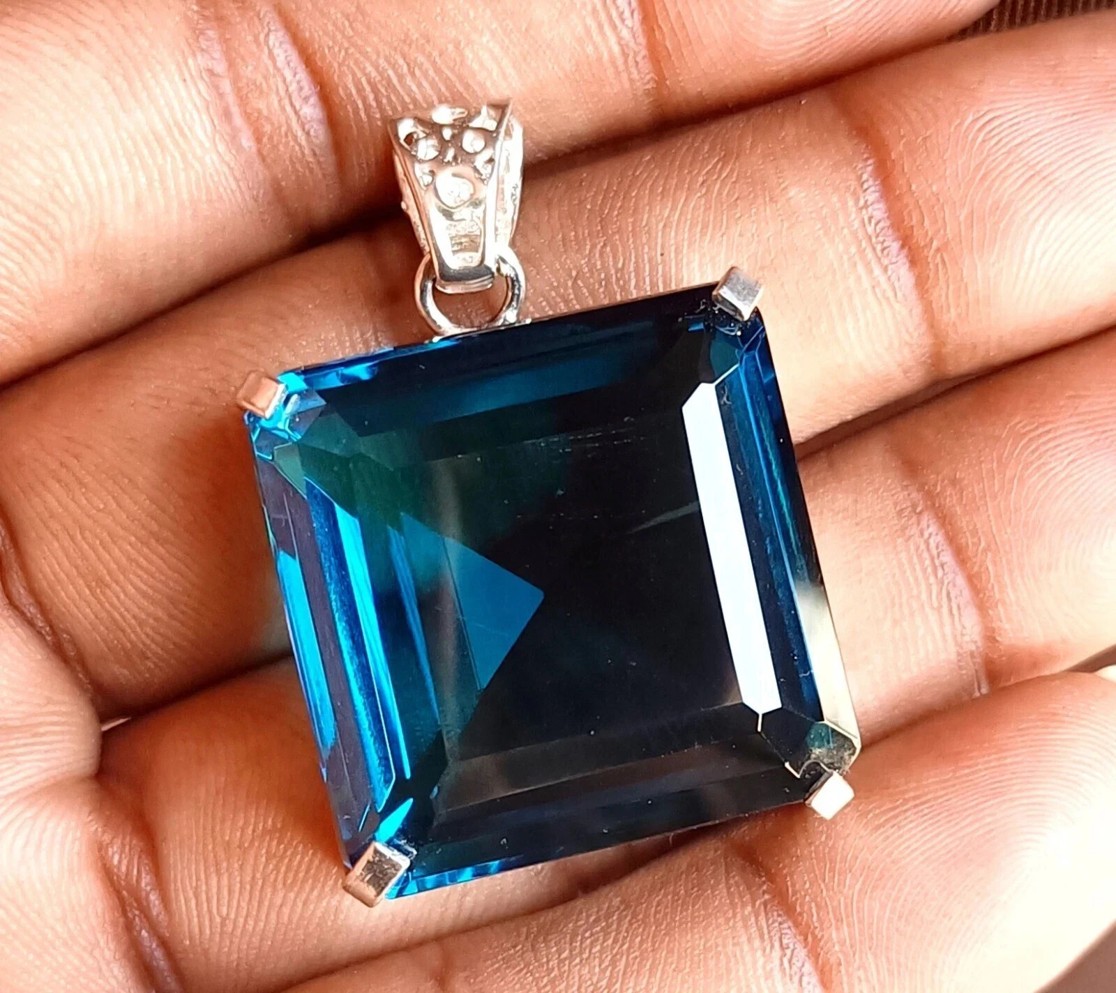 95 Ct Certified London Blue Topaz 925 Solid Silver Pendant Natural AA+ Gemstone