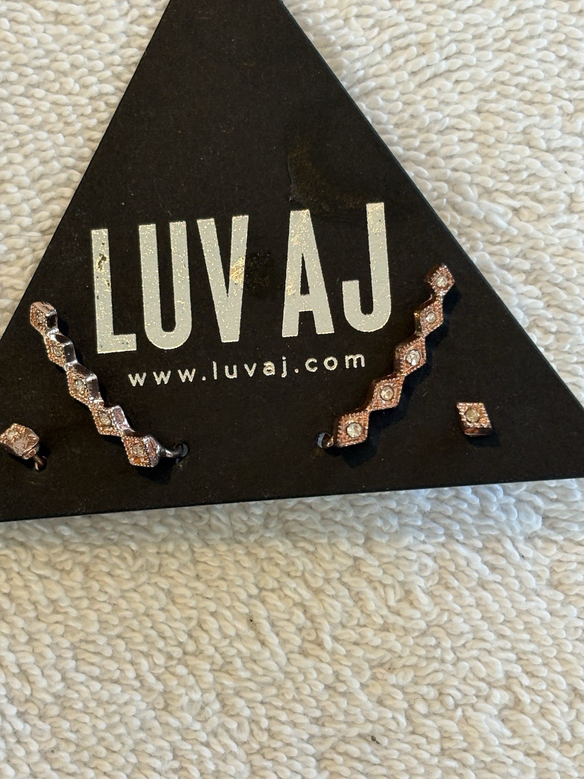 Luv AJ Diamond Kite Crawler & Stud Earrings Rose Gold Crystal Set