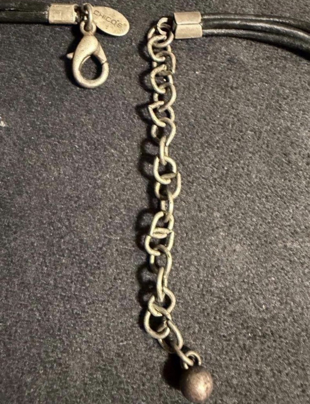 Vintage Chicos Signed Brutalist Ring Pendant Necklace Multi Strand Bronze Black