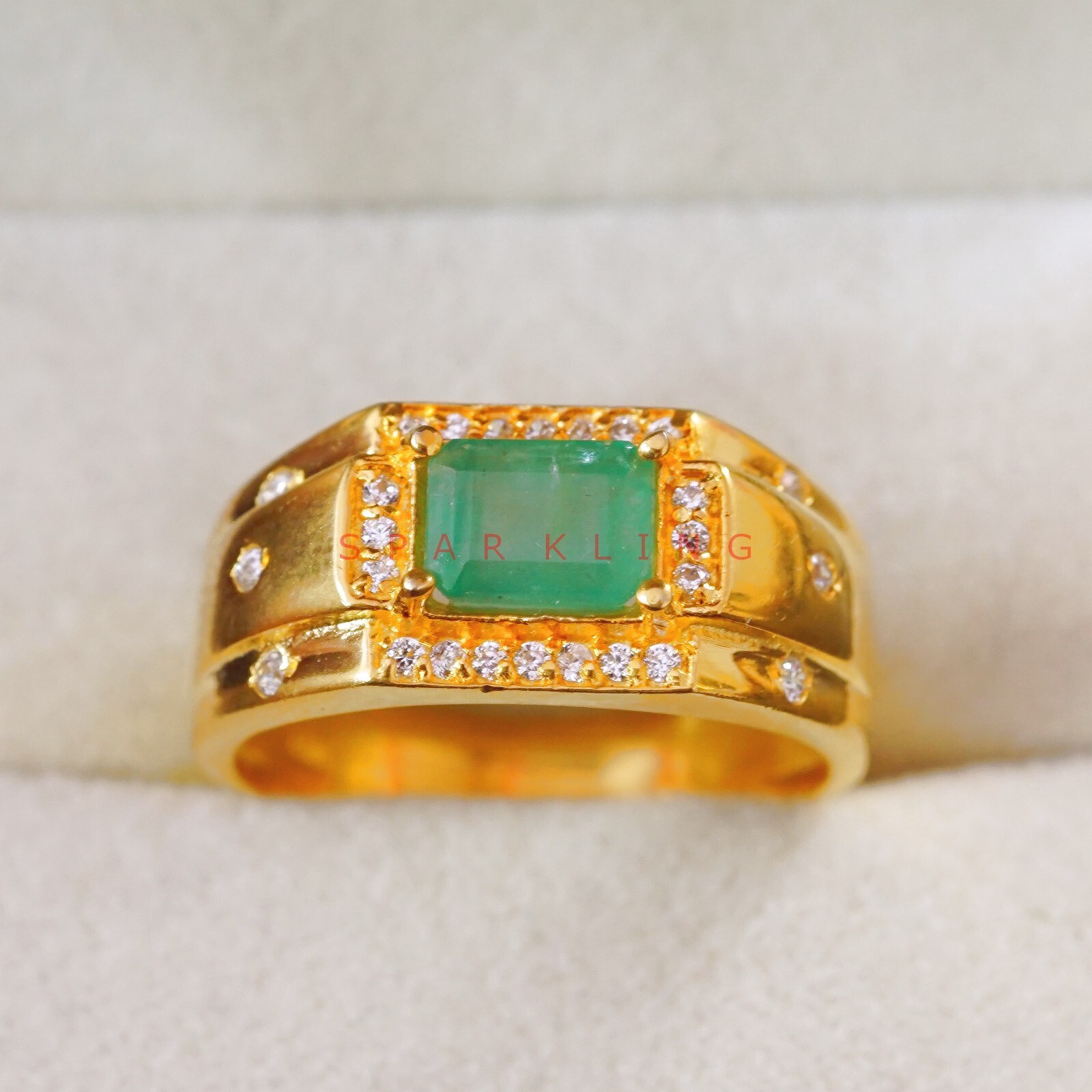 Emerald Octagon Cut With 14K Solid Gold Ring For Men’s #E508