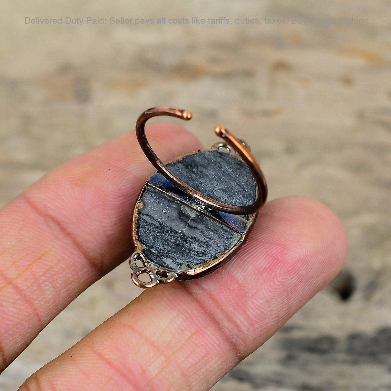 Picasso Jasper Stone Copper Promise Statement Electroformed Art Deco Sister Ring