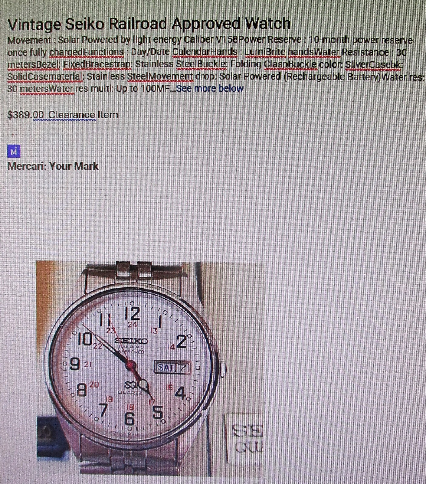 Seiko Railroad Wristwatch: Railroad Approved, 6 Emblems, Military Time & Date