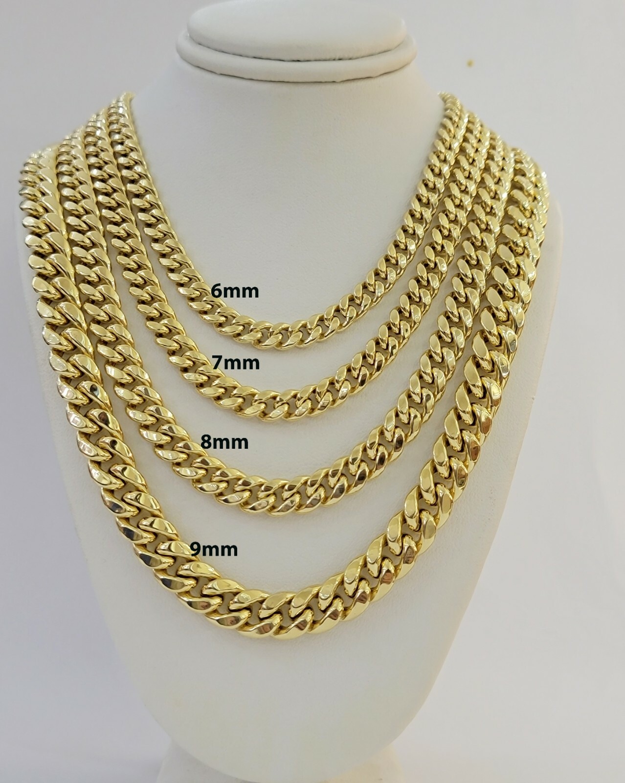 Real 14K Yellow Gold Miami Cuban Link Chain Necklace 6mm–9mm — 8″ to 30″ 14KT