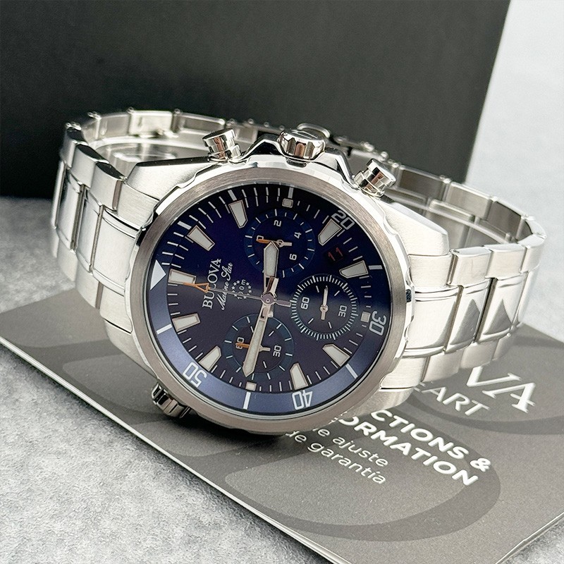 Bulova Marine Star 96B256 Blue Dial Men’s Quartz Watch Stainless Steel 43mm