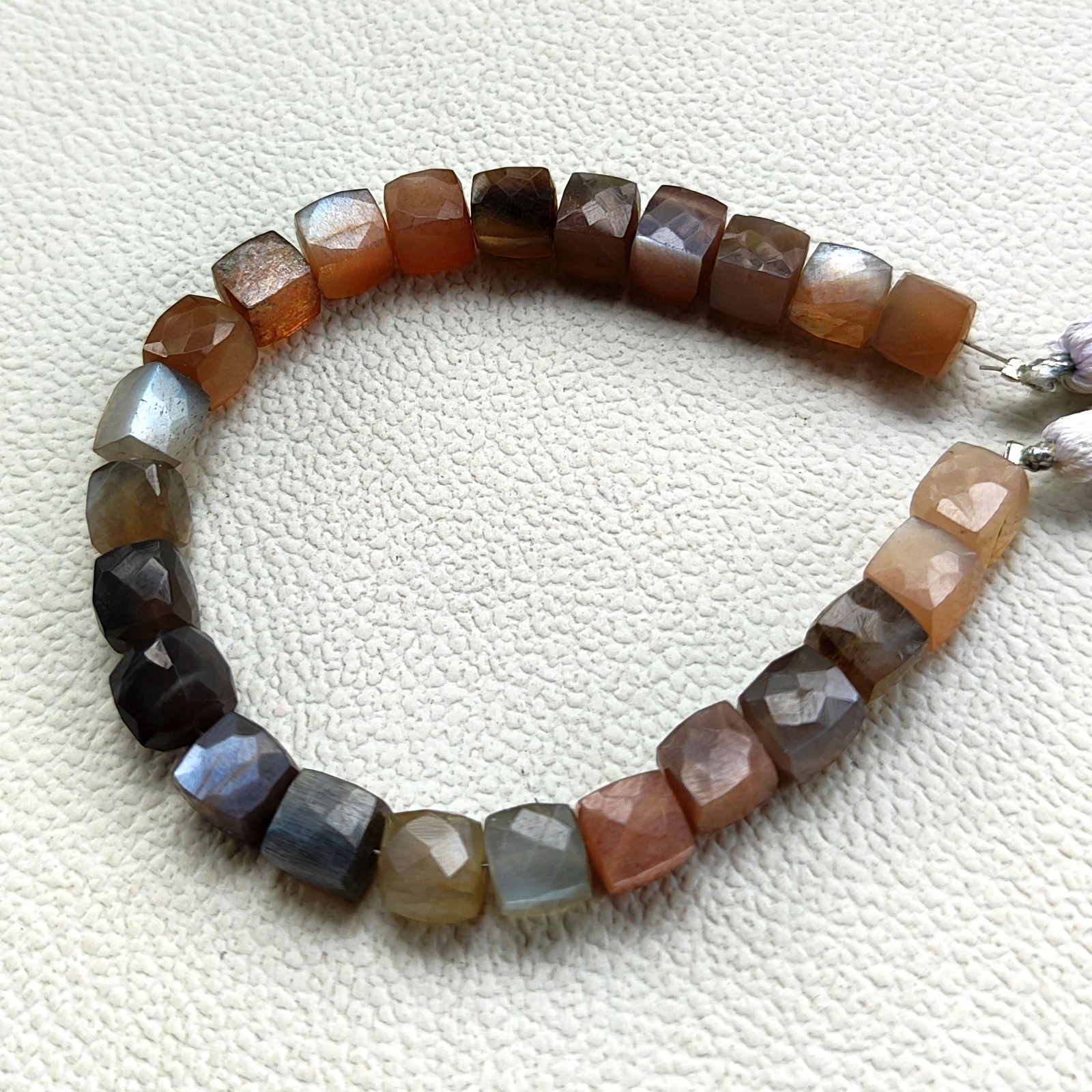 Multicolor Moonstone 7.5mm Faceted Cube Bead 7 Inch Strand Natural India Gems