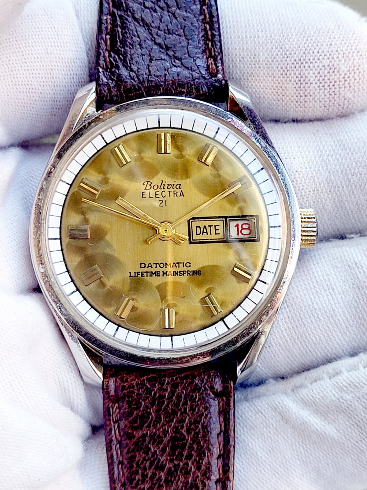 Bolivia Electra 21 Datomatic Men’s Watch 37mm Sunburst Dial Vintage Mechanical
