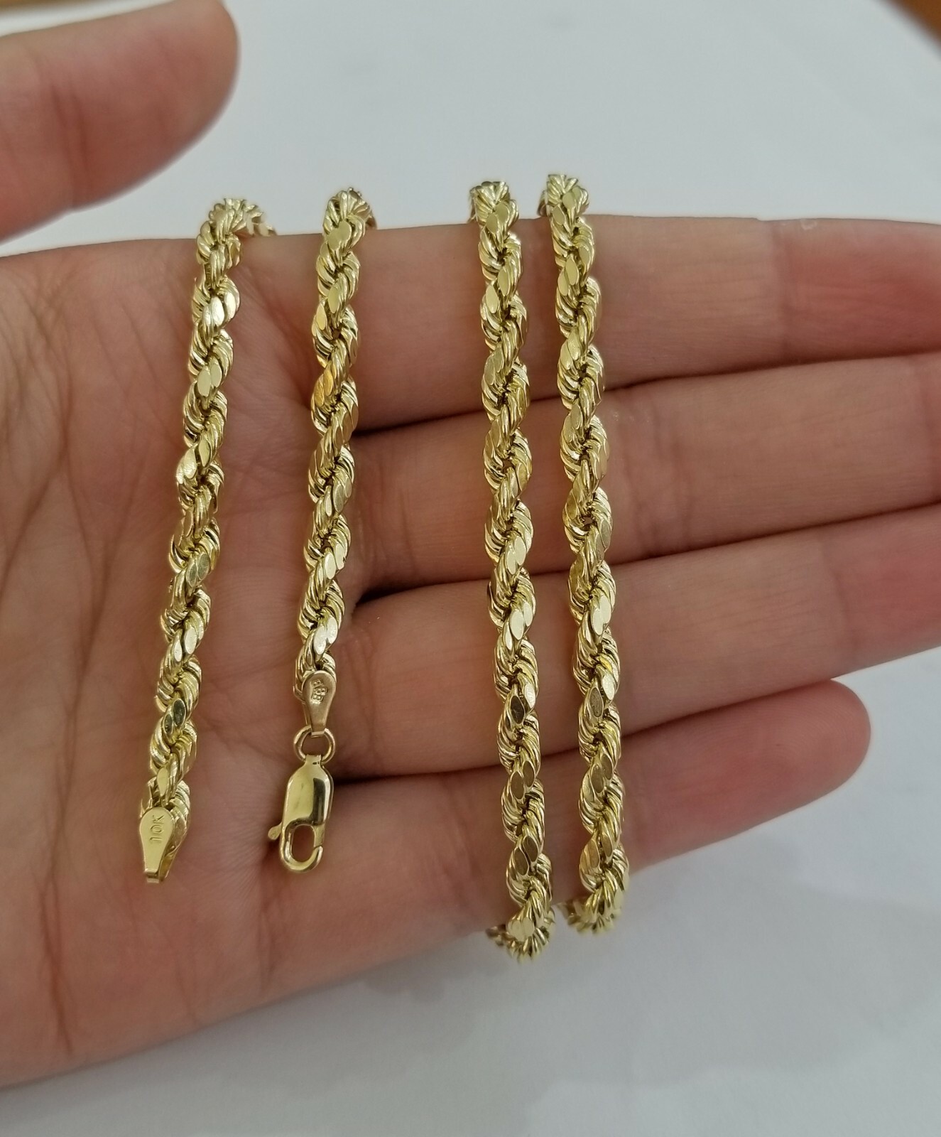 4mm 20 Inch 10k Real Gold Rope Chain Necklace Diamond Cut Men Women Sale Price