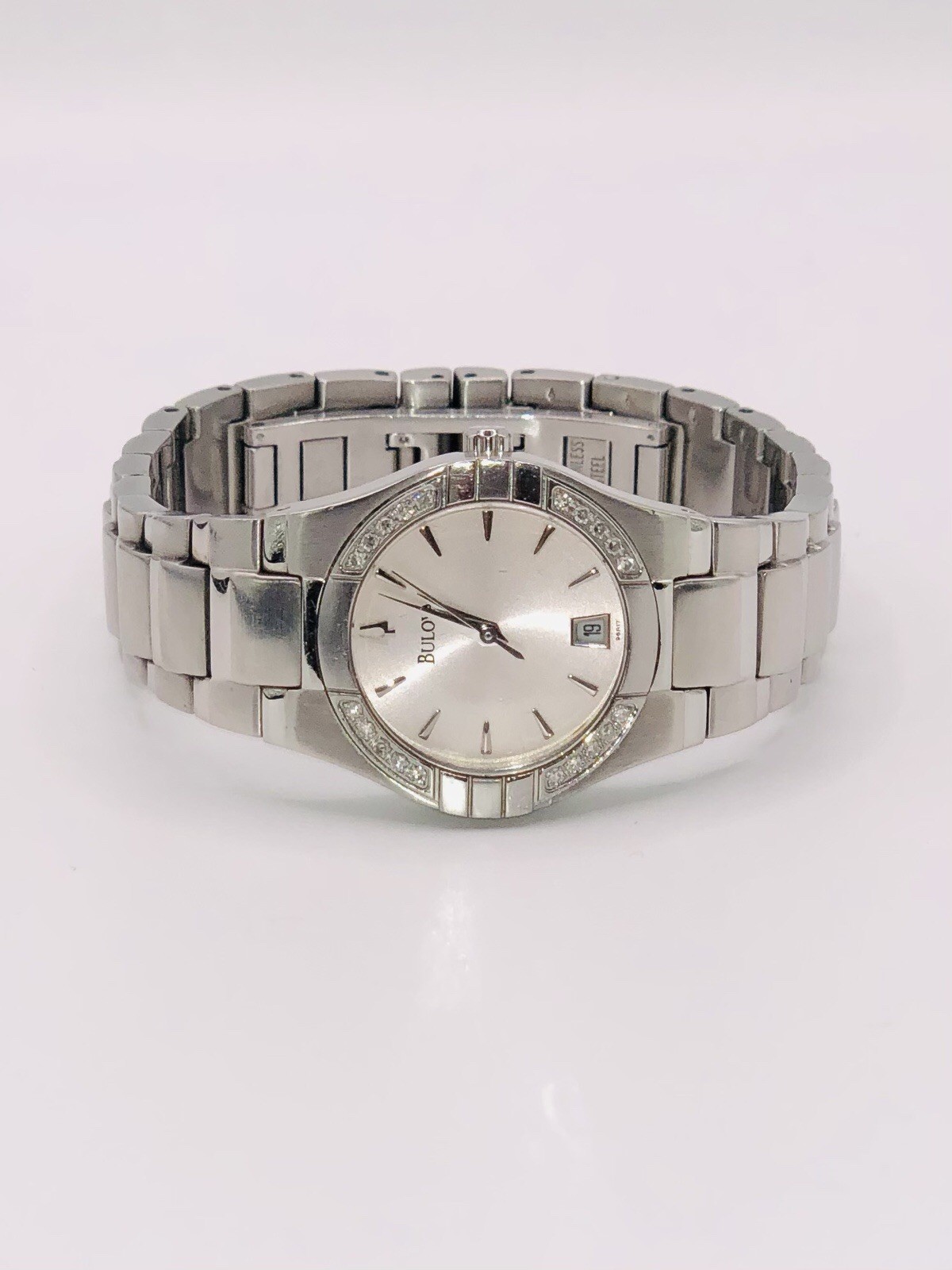 Bulova Light Pink Dial, Diamond Accent Bezel, Women’s Watch (Model 96R17) ~ 🔋✅