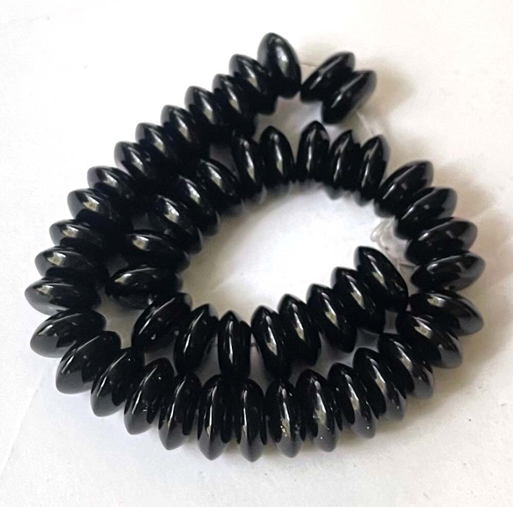 10x4mm Natural Black Onyx Abacus Rondelle Beads (50pcs)