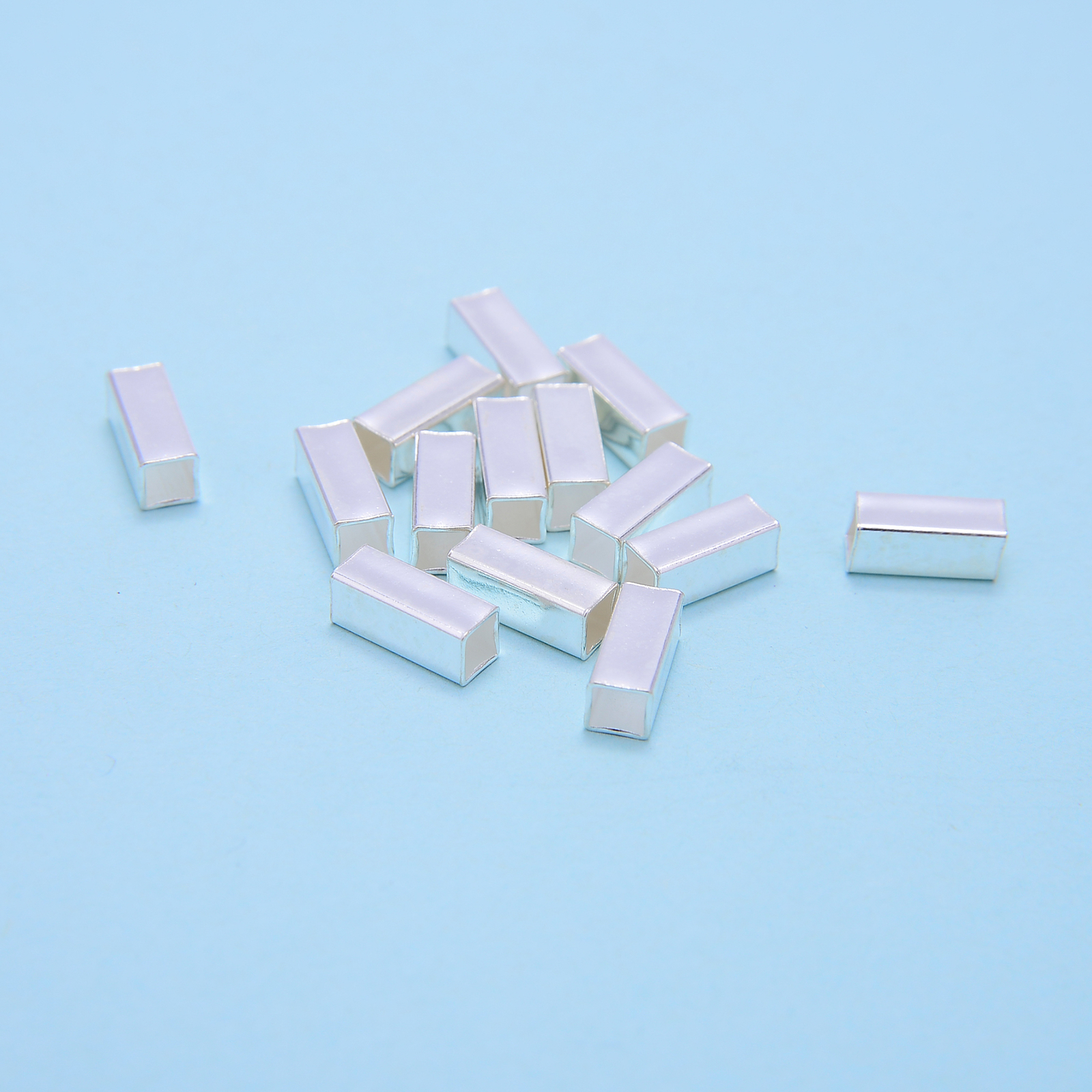 925 Sterling Silver Rectangle Tube Beads Size 4x10mm 6 Pieces Per Bag