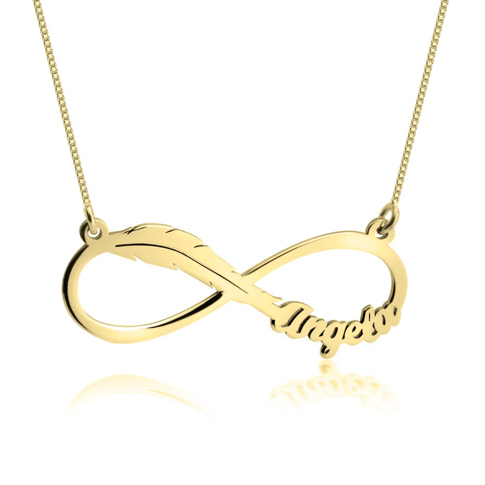 Infinity Feather Name Necklace personalized custom gift handmade