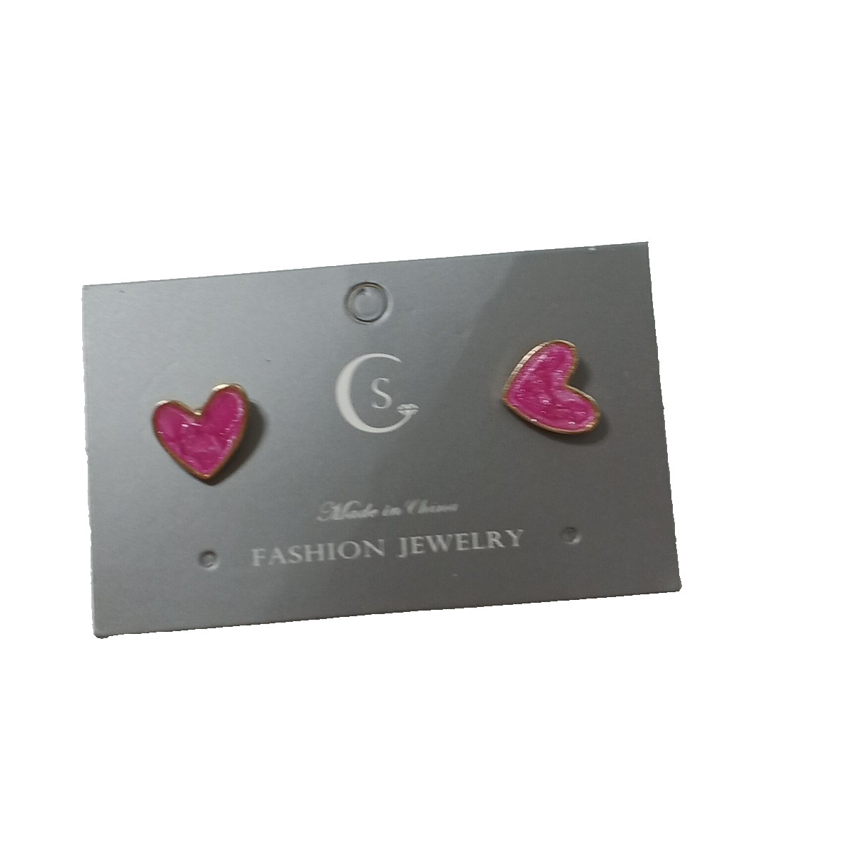 NWOT Heart Glitter Stud Earrings Pink Brass Plated Shaped Fashion Jewelry