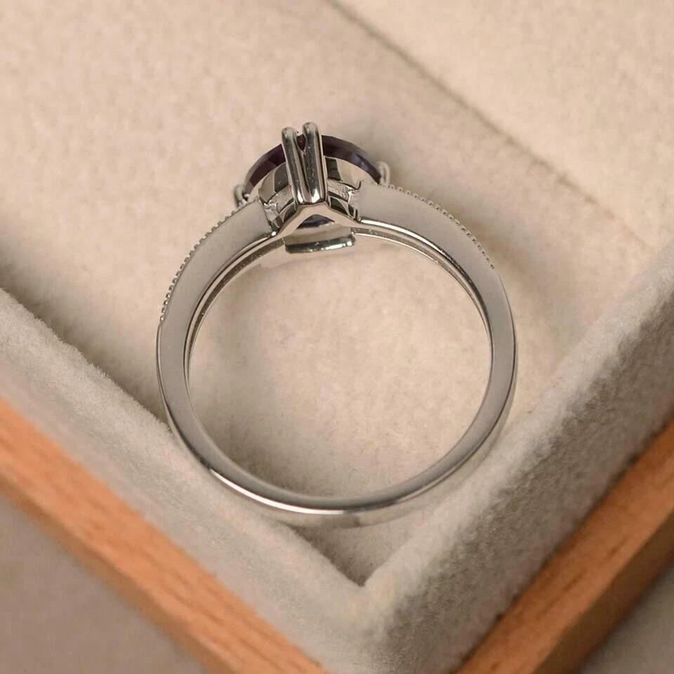 1.50Ct Trillion Cut Alexandrite Solitaire Engagement Ring 14K White Gold Finish