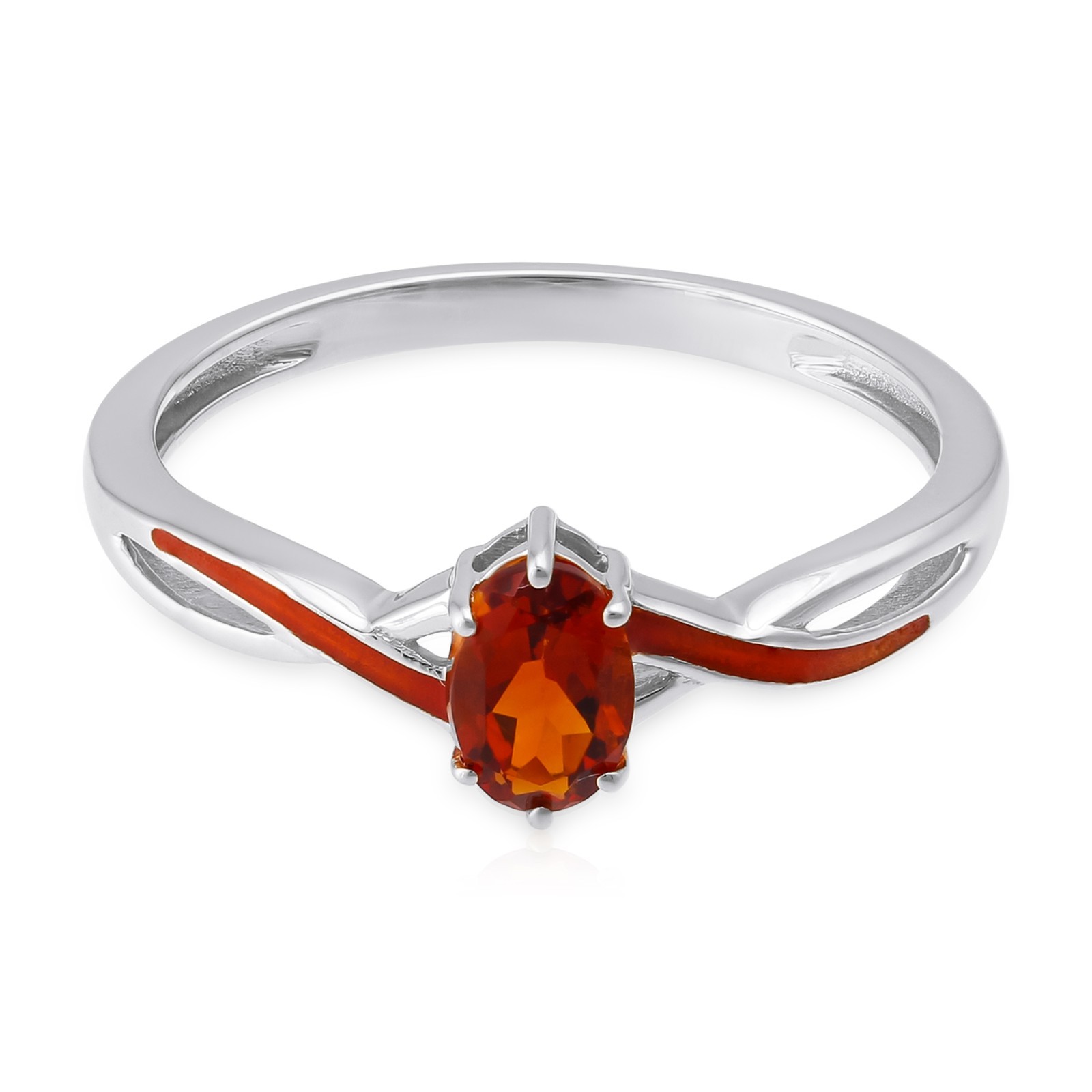 0.45 CT Oval Madeira Citrine Orange Enamel Solitaire Ring 925 Sterling Silver