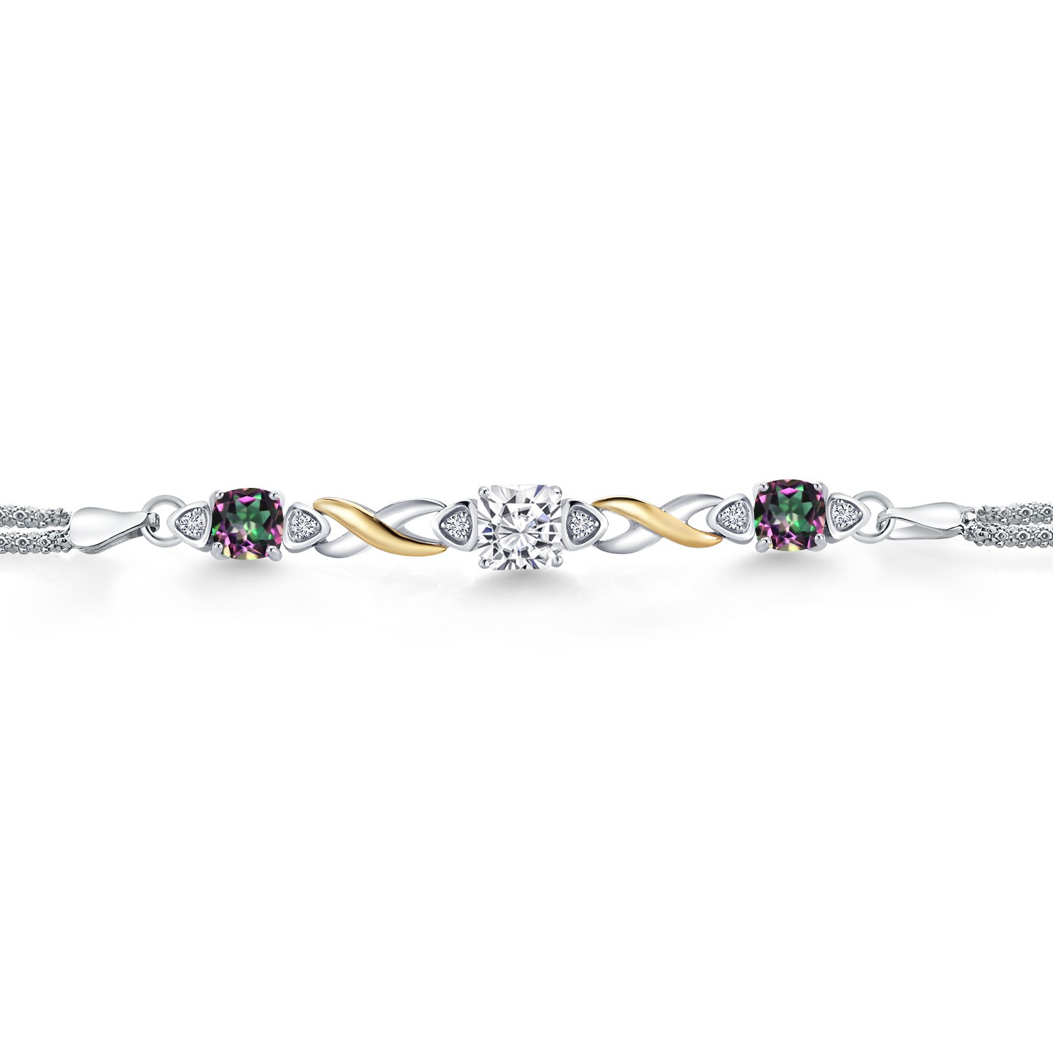 925 Silver and 10K Yellow Gold Green Mystic Topaz Bracelet Set with Moissanite