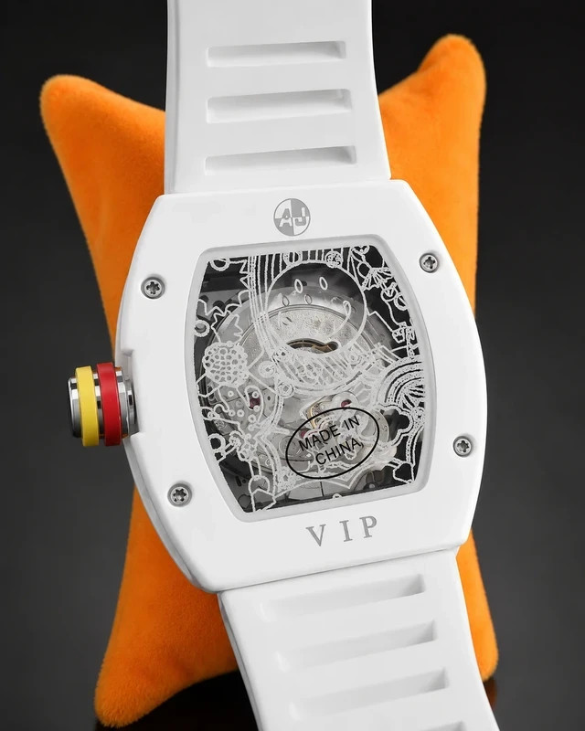 #546 AJ 42mm Automatic Skeleton Watch – White with Colorful Smiley Dial