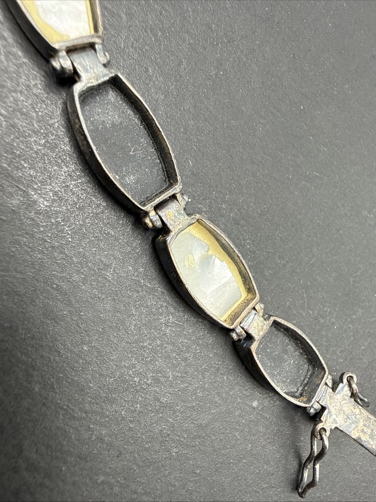 Sterling Silver Stefani Argento Bracelet 925 Black And White Panels 7” Y8