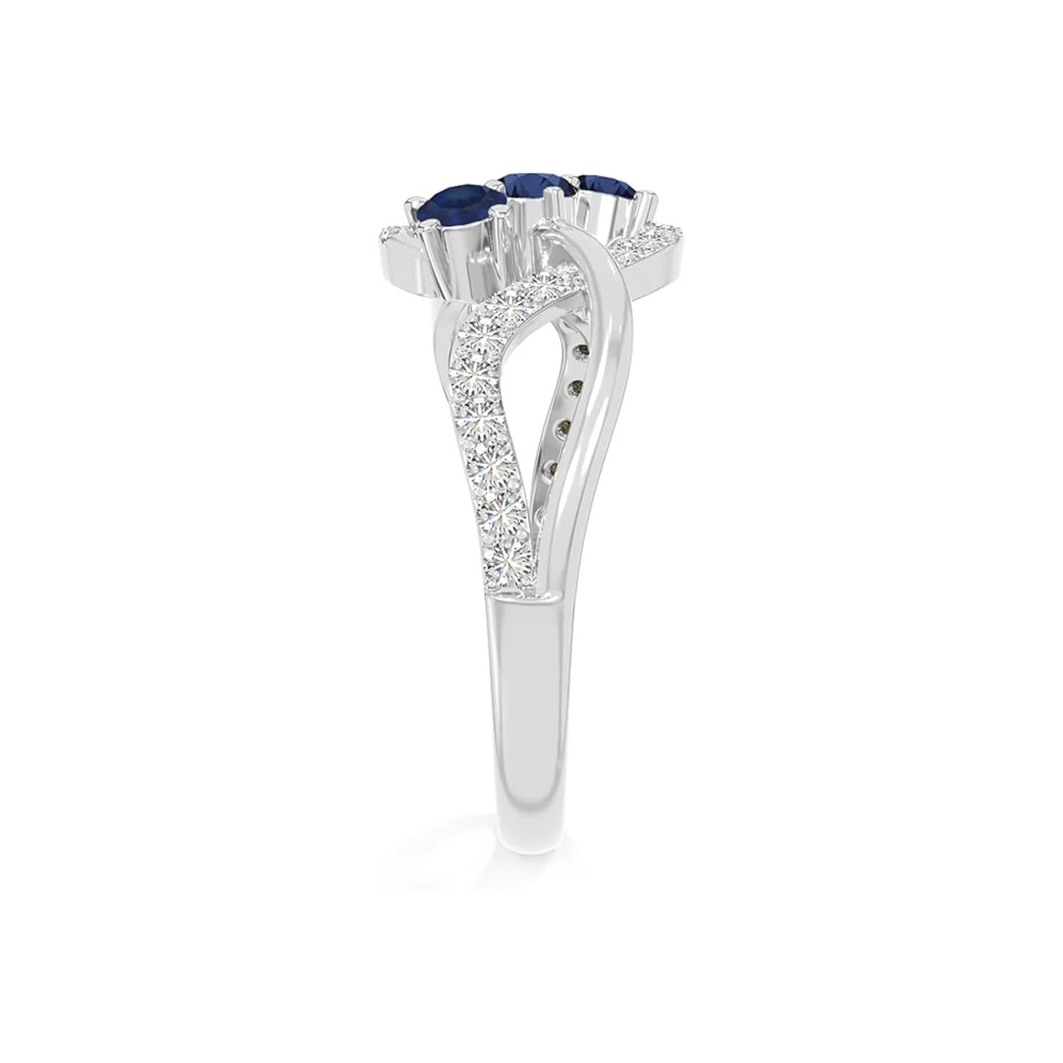 925 Sterling Silver Round 0.9 Ctw Blue Sapphire Three Stone Women Ring