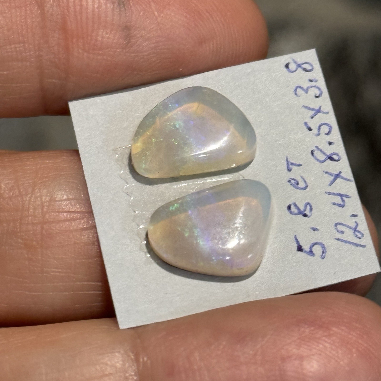 5.8ct 12.4×8.5×3.8mm Pair Clear Crystal Pipe Australian Opal Cabochon Gems