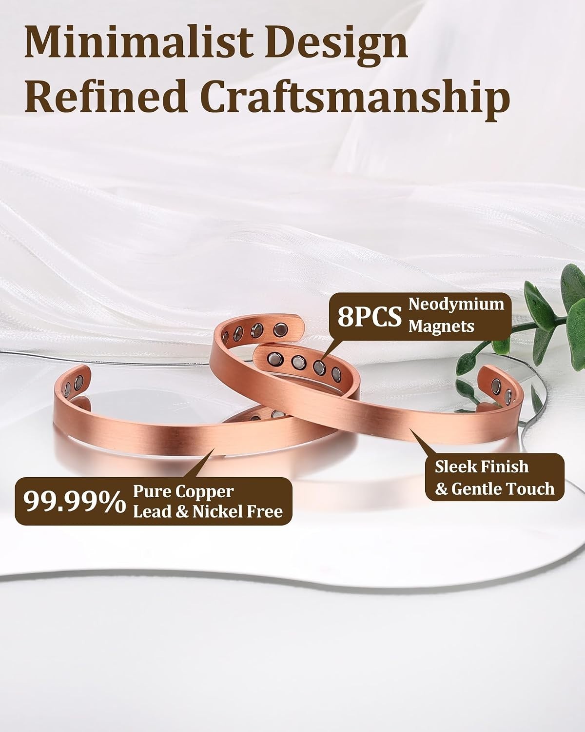 2Pcs Adjustable 99.99% Pure Copper Magnetic Bracelet Set for Women – Gift Ready