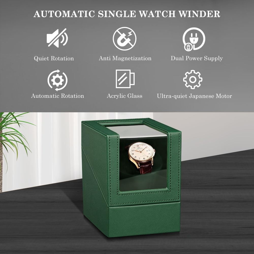 Automatic Japanese Motor Watch Winder Green Quiet Battery AC Powered Rotator