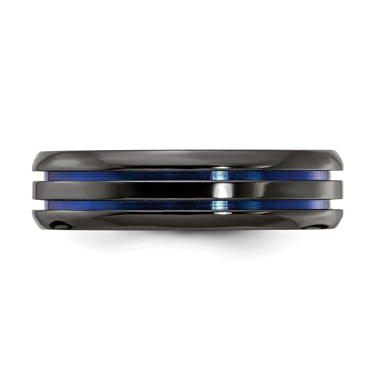 Black Ti Titanium 6mm Blue Anodized Grooved & Beveled Wedding Band Sizes 7 to 13