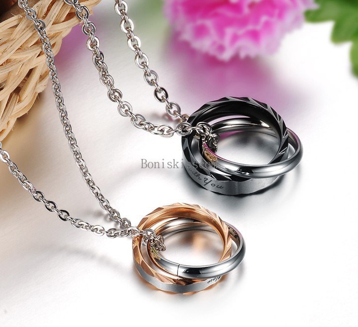 Stainless Steel ” I will always be with you ” Couples Rings Pendant Necklace