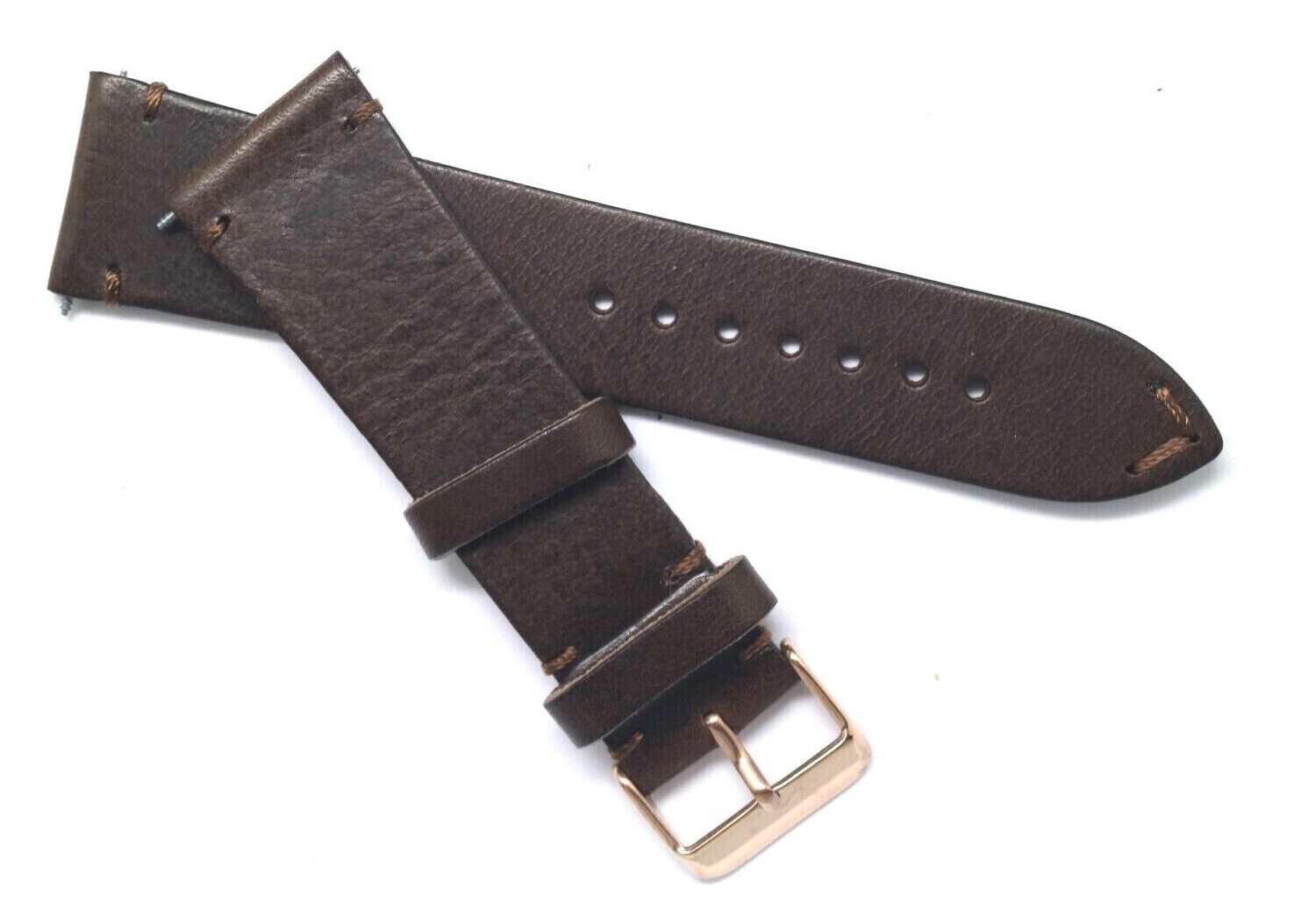 23mm Brown Genuine Leather Classic Style Watch Band Strap Rose Gold Tone Buckle