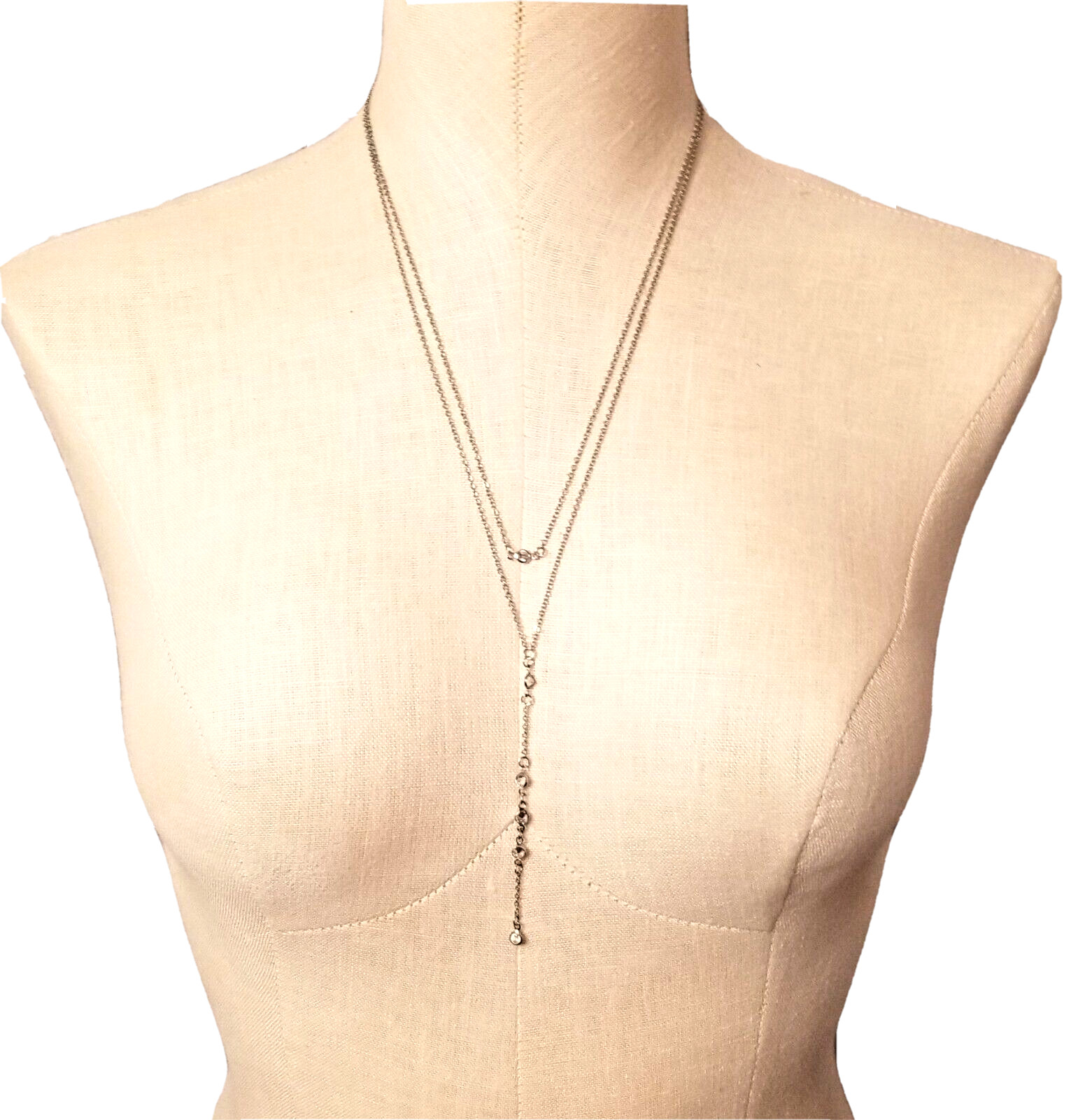 Silver Toned Y Necklace with Layered Drop Chain 21″ in