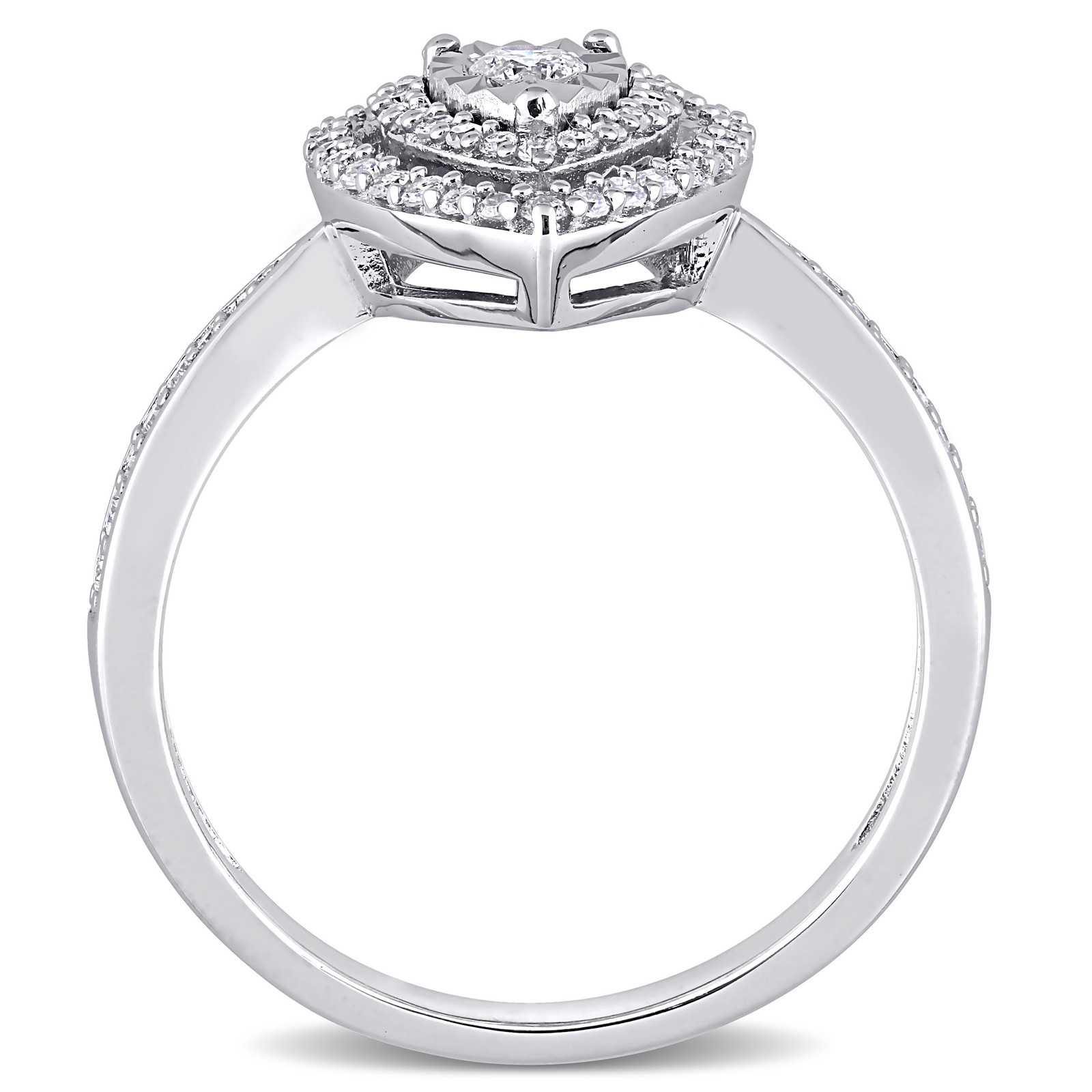 Amour Sterling Silver 3/8CT TDW Diamond Floating Teardrop Halo Engagement Ring
